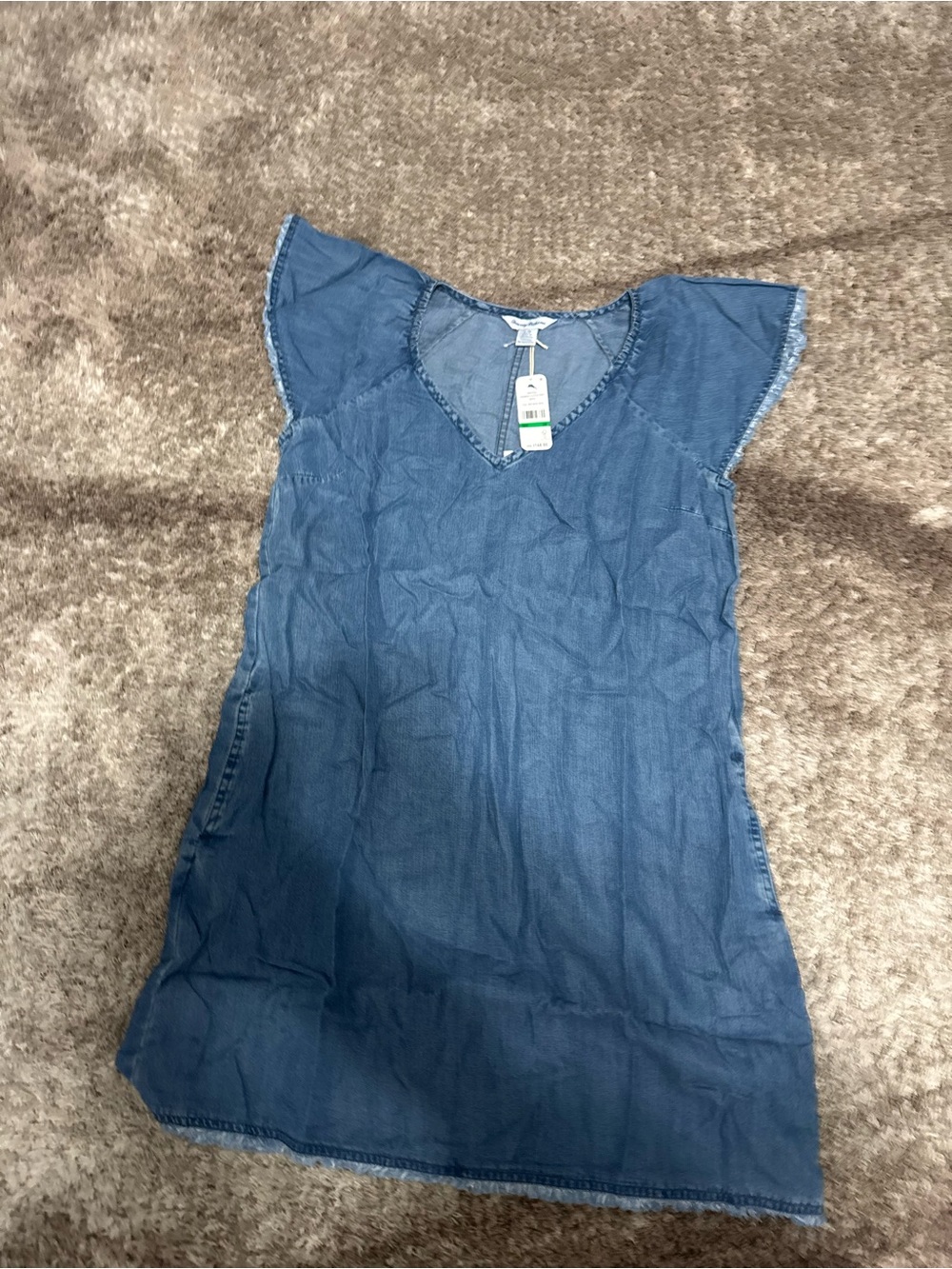 Tommy Bahama Chambray O'Lei Linen-Blend Flutter-Sleeve Shift Dress